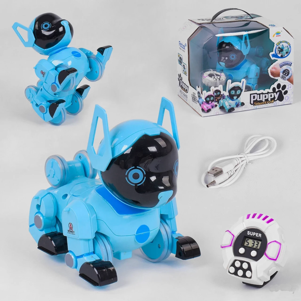 Дитяча музична, що танцює собака PUPPY Z105, Синя пульт-годинник, поворот на 360