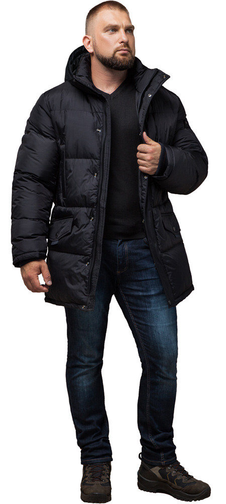 Зручна чоловіча куртка великого розміру зимова чорно-синя модель 3284 р. 58 (4XL), фото 1