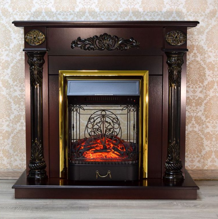 Пристінний каминокомплект Fireplace Іспанія Венге ефект мерехтливих дров зі звуком і обігрівом