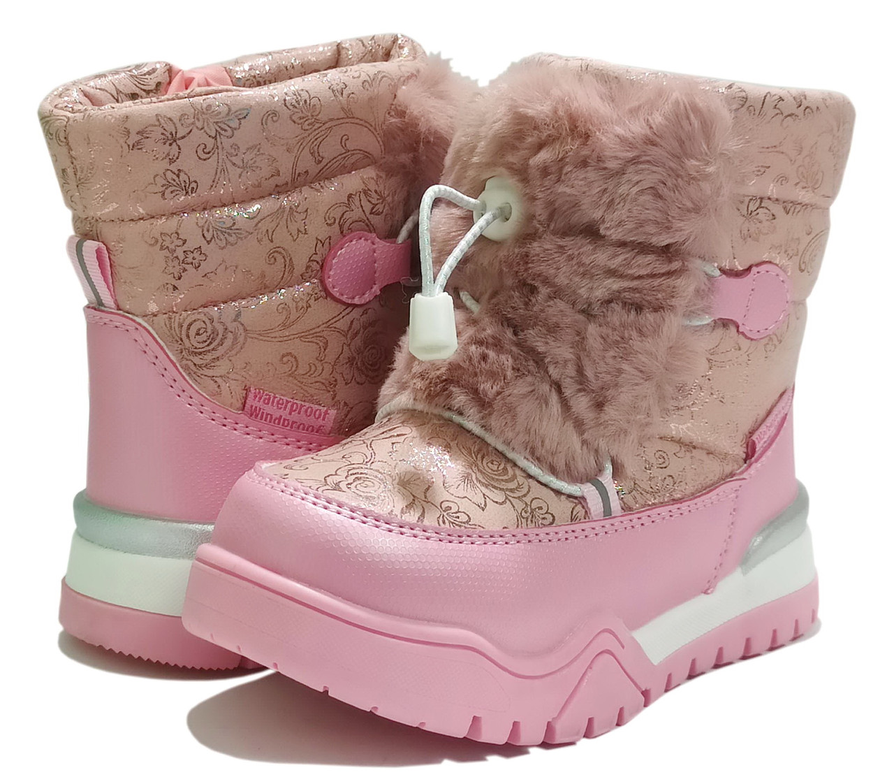 Дитячі зимові черевики для дівчинки на овчині ТОМ М 7676М рожеві. розміри26