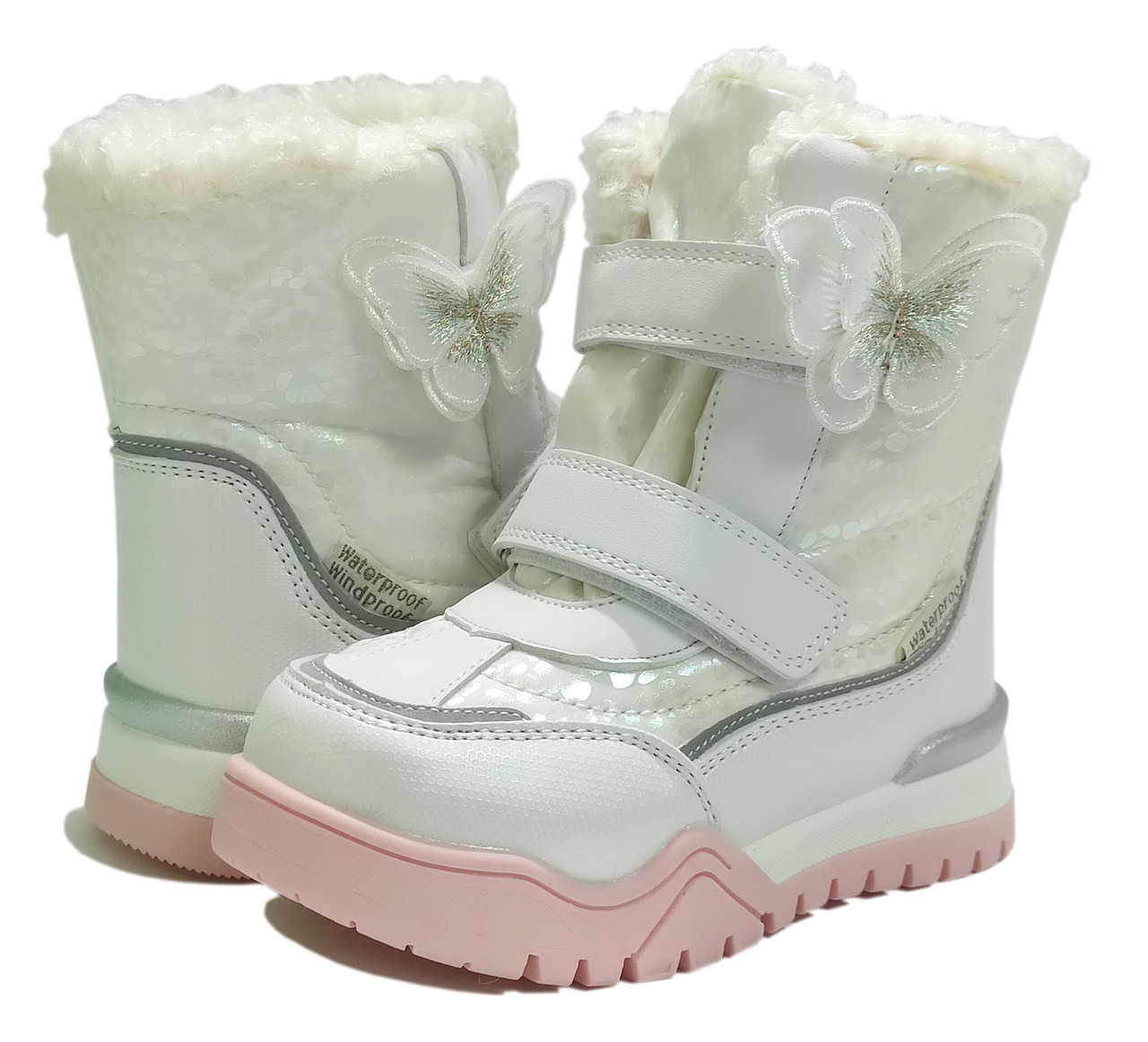 Дитячі зимові черевики для дівчинки на овчині ТОМ М 7675F білі. розміри 26