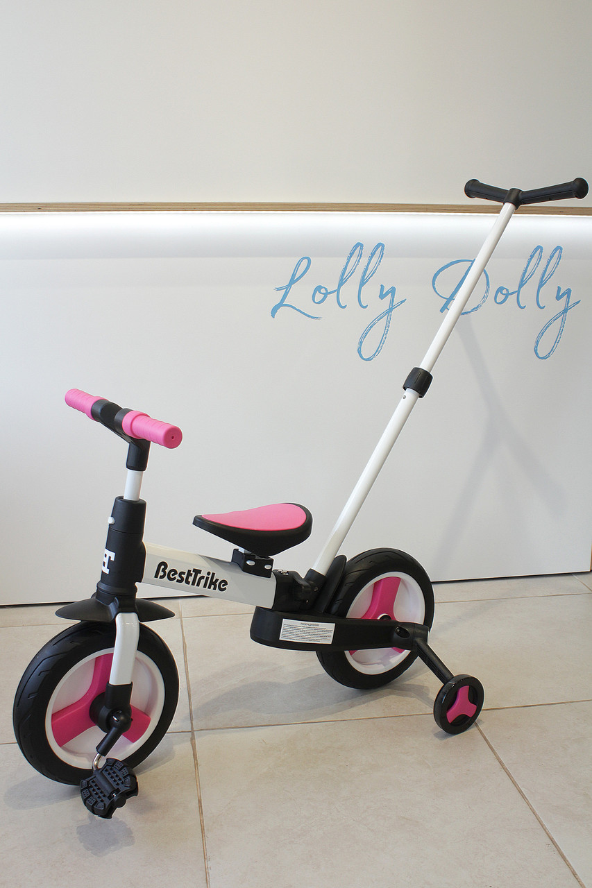 Двоколісний велосипед-трансформер з додат. колесами з батьк. ручкою Best Trike, 55475 рожевий, фото 1