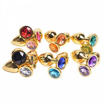 Анальний корок 3,5 см середній золотий з каменем Anni M Gold Crystal Plug, фото 3