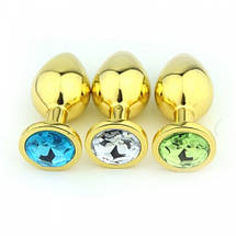 Анальний корок 3,5 см середній золотий з каменем Anni M Gold Crystal Plug, фото 4
