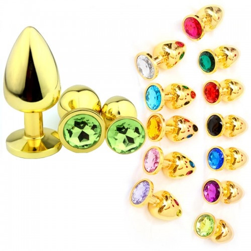 Анальний корок 3,5 см середній золотий з каменем Anni M Gold Crystal Plug