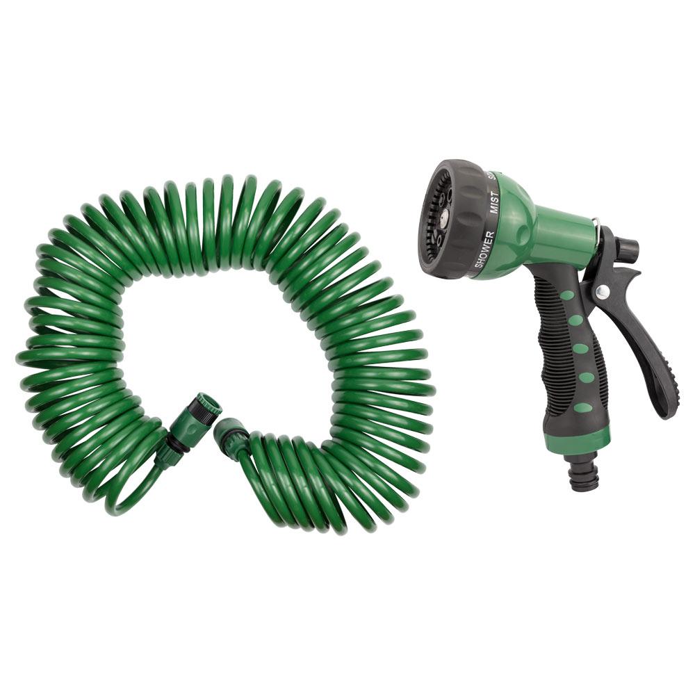 Набір поливальний: шланг спіральний 15 м + пістолет-розпилювач 7-режимний GRAD (5019075), фото 1