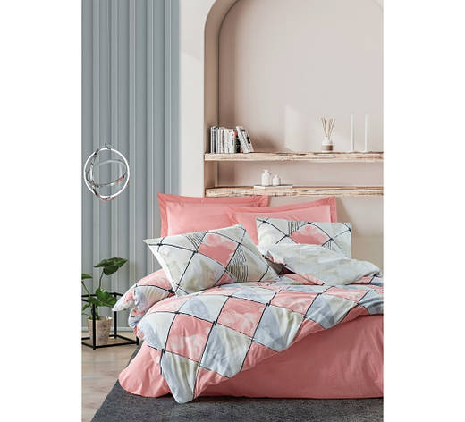 Постільна бельє Cotton Box MODE LINE TETRAGON PEMBE двоспальний — євро, фото 1