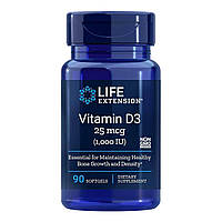 Вітамін D3, Vitamin D3, Life Extension, 25 мкг (1000 МО), 90 гельових капсул