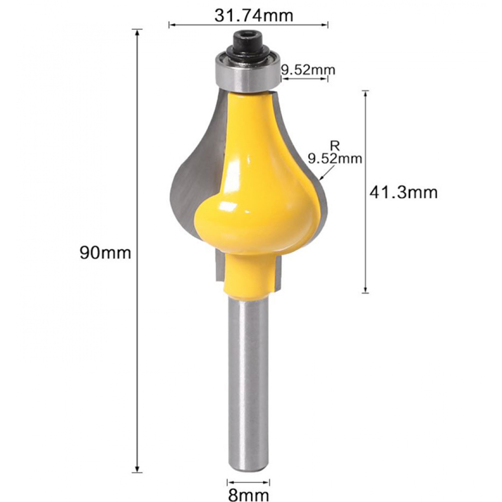 Фреза кромочно фігурна з нижнім підшипником Ø31.74 мм (хвостовик 8 мм)