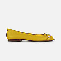 Балетки женские желтые кожаные с открытым носком 36р