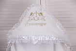 Хрестильна крижма "Бантик" біла з іменною вишивкою + янголята, фото 3