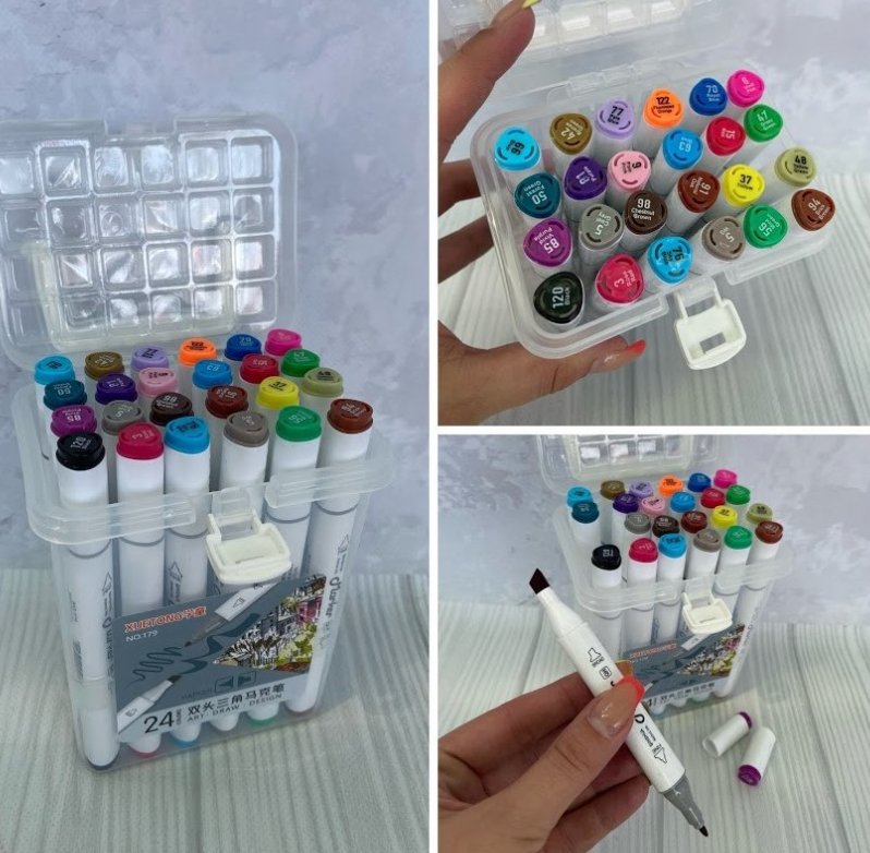 Набір товстих двосторонніх скетчмаркеров 24 кольору (трикутні)