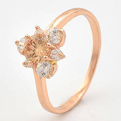 Каблучка 10242 фіаніти кольору шампань позолота РО розмір 17
