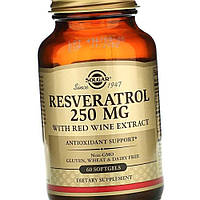 Ресвератрол с экстрактом красного вина Solgar Resveratrol 250 mg with red wine extract 60 гелевых капсул