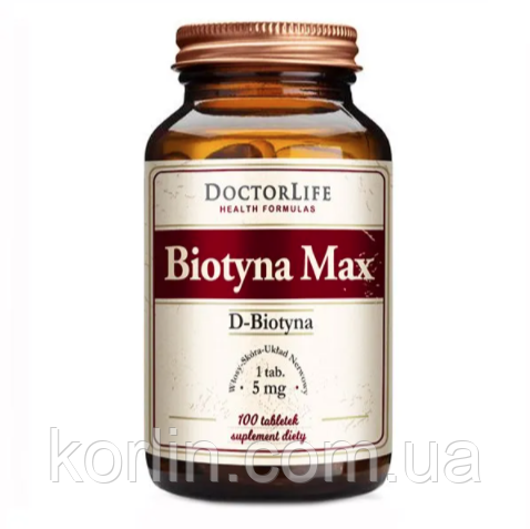 Біотин 1/2 Таблетки Містить 2500 мкг (5000%) 100 таб Doctor Life Biotyna Max США Доставка з ЄС