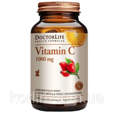 Вітамін C 1000 мг Буферний + Шипшина + Біофлавоноїди 100 кап Doctor Life Vitamin C 1000 mg США Доставка з ЄС