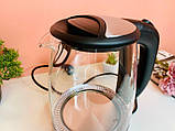 Чайник електричний скляний з підсвічуванням Rainberg RB-703 2 л 2200W Black/Silver, фото 7