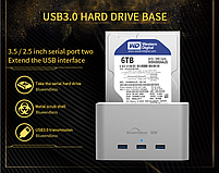 Док станція Blueendless HD01 HUB для HDD, SSD 2.5" 3.5" SATA III, USB 3.0 USB HUB, фото 6
