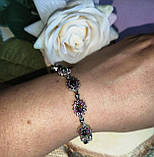 Срібний браслет із натуральними чорними опалами та родоліт гранатами, фото 3