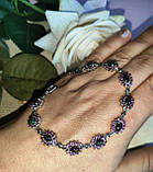 Срібний браслет із натуральними чорними опалами та родоліт гранатами, фото 5