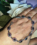 Срібний браслет із натуральними чорними опалами та родоліт гранатами, фото 4