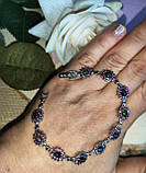 Срібний браслет із натуральними чорними опалами та родоліт гранатами, фото 7