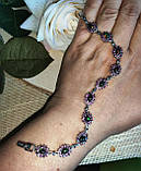 Срібний браслет із натуральними чорними опалами та родоліт гранатами, фото 10