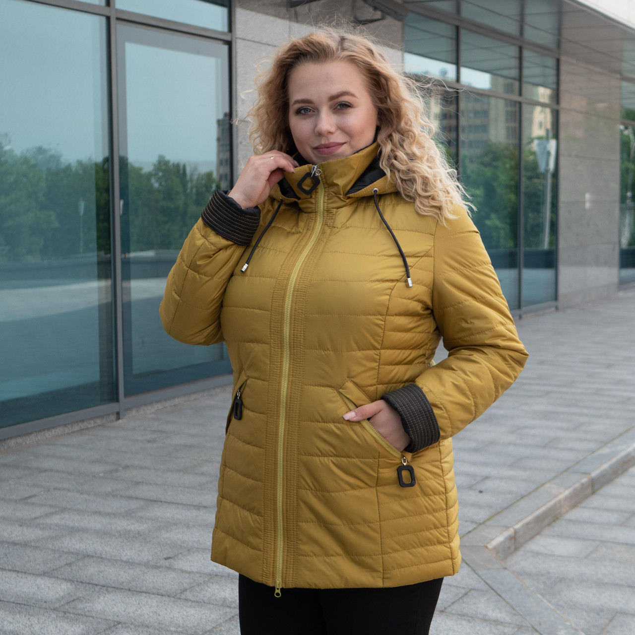 Куртки батал женские весна-осень большого размера 52-60 горчица