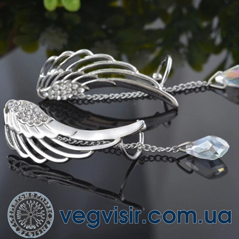 Сережки кафи кліпс на два вуха Крила ангела кристали сережки Earcuff Кліп-каф сережки