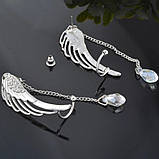 Сережки кафи кліпс на два вуха Крила ангела кристали сережки Earcuff Кліп-каф сережки, фото 5