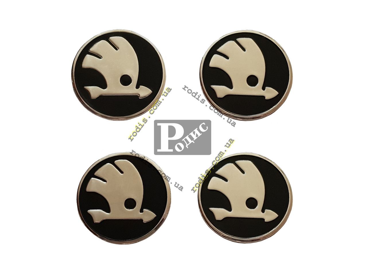 Наклейки для ковпачків на диски Skoda чорні (60 мм) — Наклейки на ковпачки для дисків Шкоду, фото 1