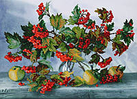 Набор для вышивки бисером "Калиновый натюрморт" фруктов,виноград,яблоко,частичная выкладка,Чехия,50x38 см