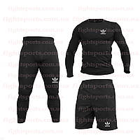 Компрессионная одежда комплект 3 в 1 Adidas (Адидас) для тренировок Черный Пакистан "В СТИЛЕ"