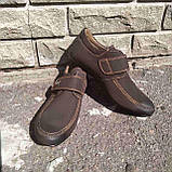 Туфлі для хлопчиків коричневі на липучці з напиленням на носку, фото 3