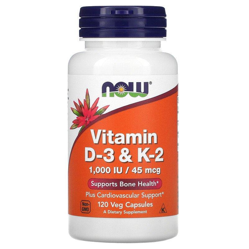 Now Foods, вітаміни D3 і K2, 120 рослинних капсул