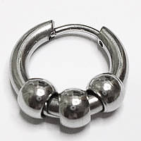 Стальна серьга кольцо с шариками, диаметр 10мм. Медицинская сталь.