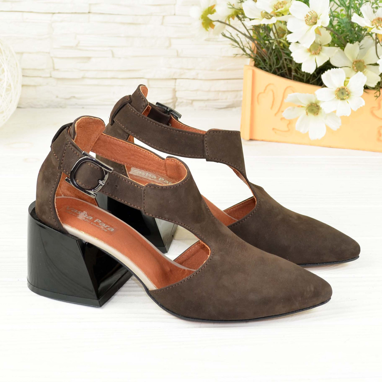 Туфлі жіночі з натуральної шкіри нубук. Колір коричневий, фото 1