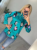 Рубашка женская модная кислотного цвета демисезонная Голубой