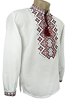 Белая Домотканая рубашка вышиванка для мальчика Красный орнамент Family Look р.140-176