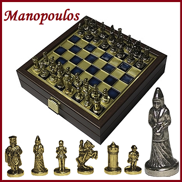 Елітні оригінальні шахи Manopoulos дорожні Візантійська імперія 20х20 см латунь дерево