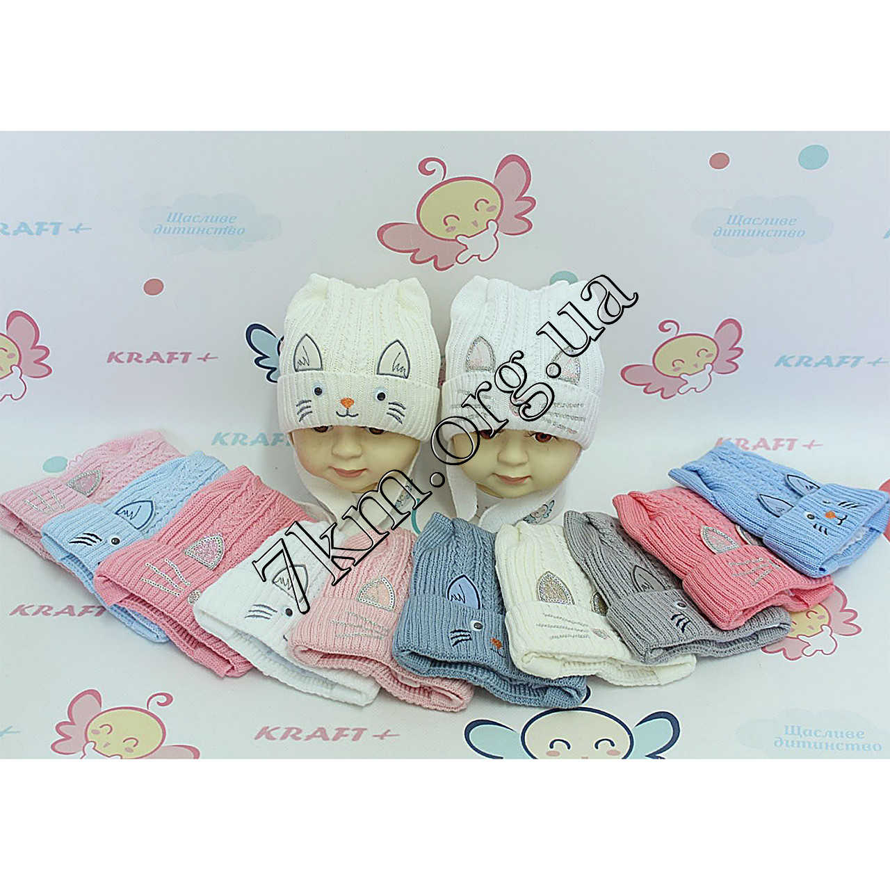 Шапка дитяча в'язка +бавовна для дівчаток і хлопчиків "Кошеня" 36-38 р.р. оптом 2614, фото 1