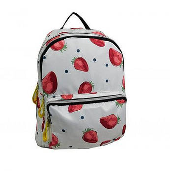 Рюкзак міський шкільний стильний тканинний на блискавці з накладною кишенею принт Полуниця 30*24 см Cans