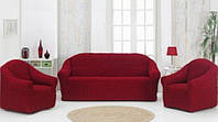 VIP чехол на диван и два  кресла, Без юбочки, бордового цвета, Турция