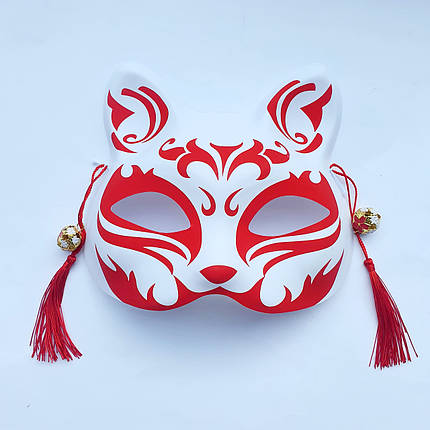 Маска Кіцуне Японської Лиси Kitsune червона, 18х17 см, фото 1