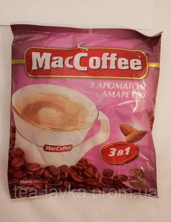 Кава розчинна MacCoffee Маккофе 3в1 Амаретто 20 пакетиків