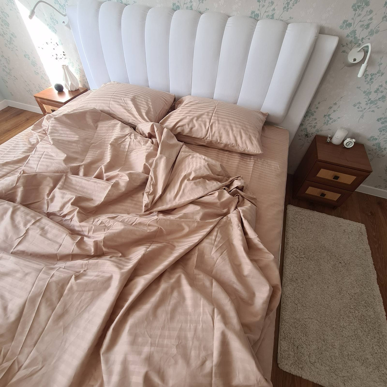 Півтораспальний страйп сатин - Пудра