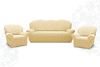 Жаккардовый чехол на диван и два кресла Дивандек универсальный без юбки Цвет Ванильный