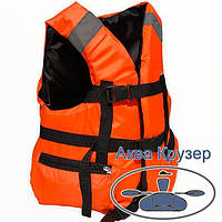 Спасательный страховочный жилет 80-100 кг с карманами оранжевый сертифицированный для рыбалки с лодки на воде