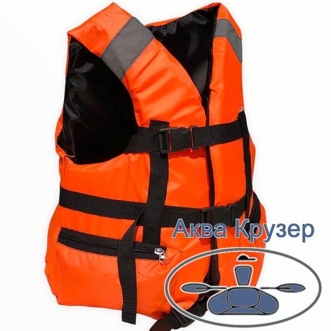 Спасательный страховочный жилет 80-100 кг с карманами оранжевый сертифицированный для рыбалки с лодки на воде - фото 1 - id-p1460951858