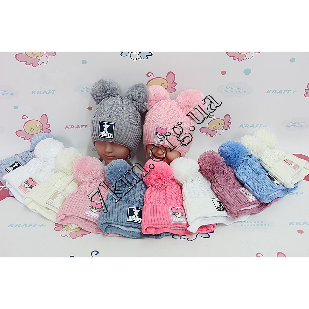 Шапка дитяча в'язка + бавовна для дівчаток і хлопчиків "Disney" 44-46 р.р. оптом 2698, фото 1